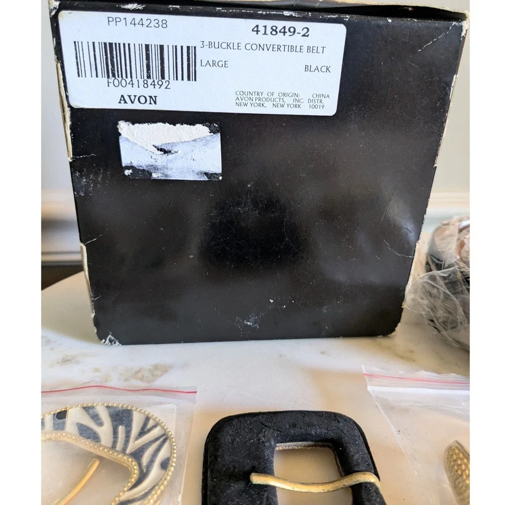 Vtg Diane Von Furstenberg Convertible Belt Lg‎ 3 Buckle Set Black Gold Avon NIB